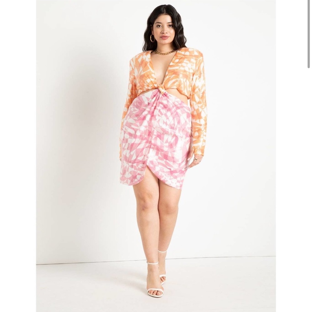 Eloquii Orange and Pink Tie-Front Mini Dress - Picture 2 of 13